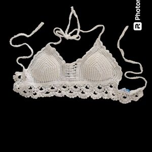 Rebellion Again crocheted bra top/bralette Size M White